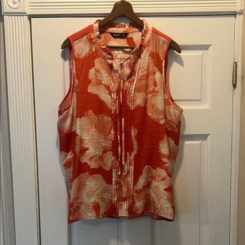 Simply Vera Vera Wang Orange and Cream Sleeveless Blouse